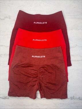 Alphalete Amplify Seamless Woman’s Athletic Shorts Red Bundle Small